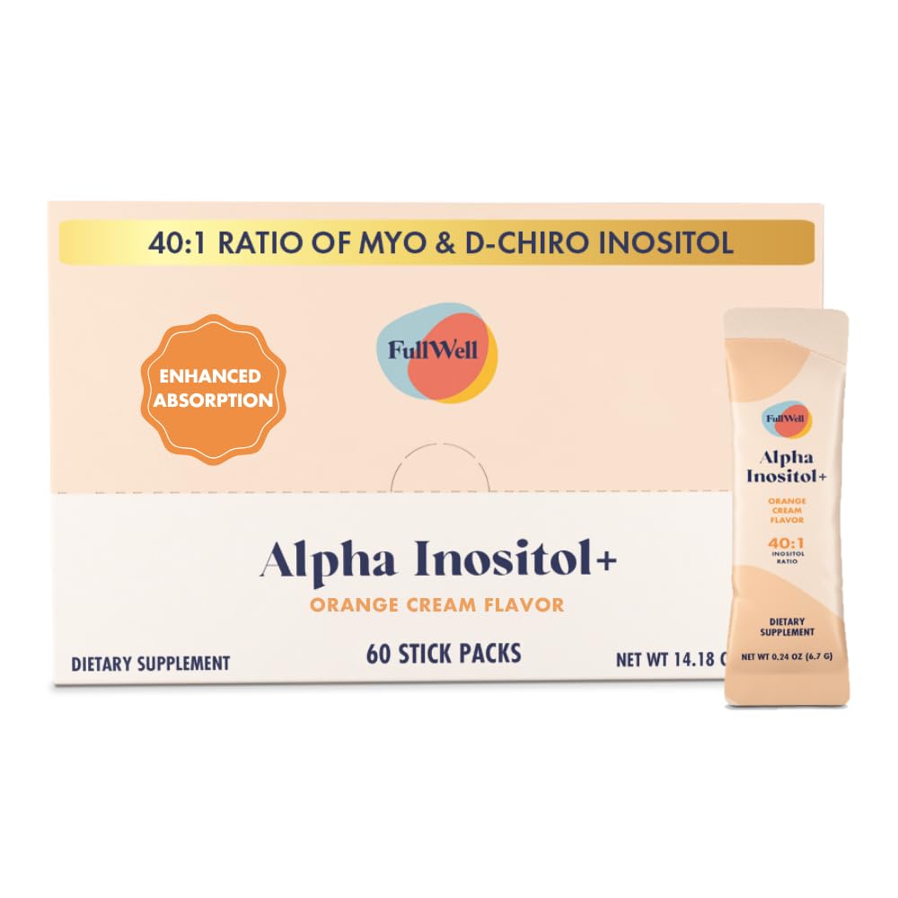 FullWell Alpha Inositol+ Stick Packs - Hormonal, Ovarian & Metabolic Aid - 40:1 Myo-inositol to D-Chiro-inositol - Orange Cream - 60 Count (30 Servings)