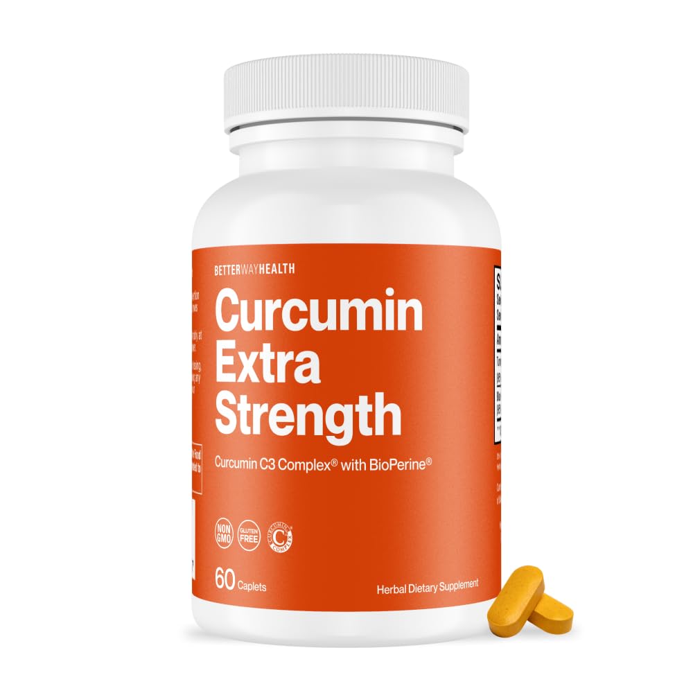 Better Way Health™ Turmeric Curcumin C3 Complex - 1000mg Curcumin C3® with BioPerine® – High Absorption Joint Support – 60 Caplets