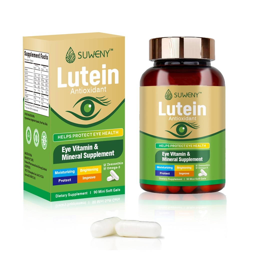 Lutein Eye Vitamins Supplement for Adults - 90 Capsules, Supports Eye Health with Zeaxanthin, Zinc, Vitamins C & E, Vegan Formula for Blue Light Protection & Macular Support (1)