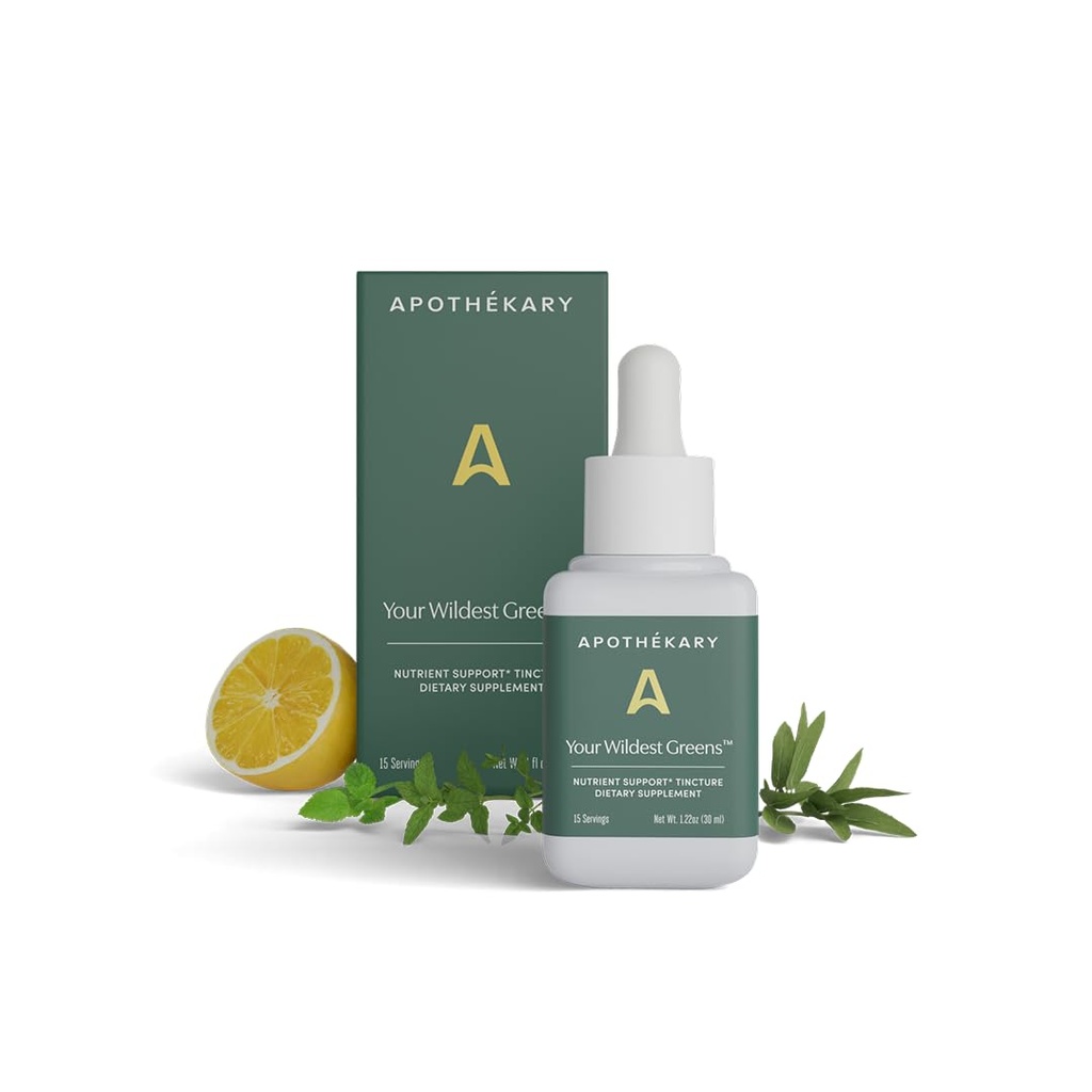 Apothékary vos gouttes liquides de plantes vertes les plus sauvages, supplément alimentaire quotidien tout-en-un, soutien aux vitamines et minéraux, 5X Potence de poudres vertes, sans sucre, sans calories, (15 portions) 1,22oz