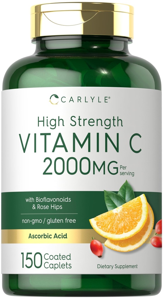 Carlyle Vitamin C 2000mg | mit Rose Hips | 150 Caplets | Vegetarisch, Non-GMO, Glutenfreie Ergänzung
