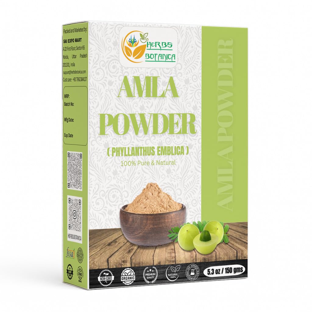 Herbs Botanica Natural Amla Powder (Indian Gooseberry, Amalaki), Pure Natural Fruit Powder with Vitamin C for Hair Growth & Immune Support, Emblica Officinalis, 5.3 oz / 150 gm