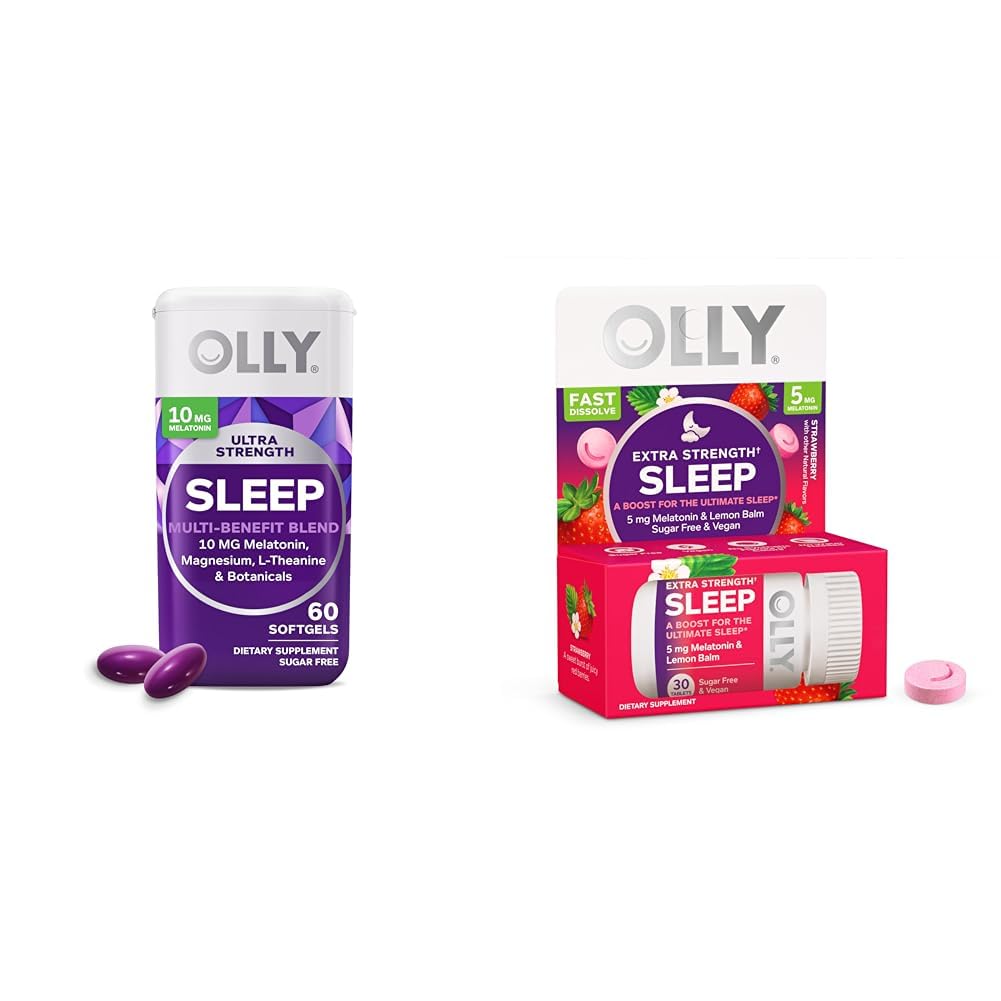 OLLY Ultra Strength Sleep Softgels con Melatonin & Extra Strength Fast Dissolve Strawberry Sleep Tablets - 60 Conte & 30