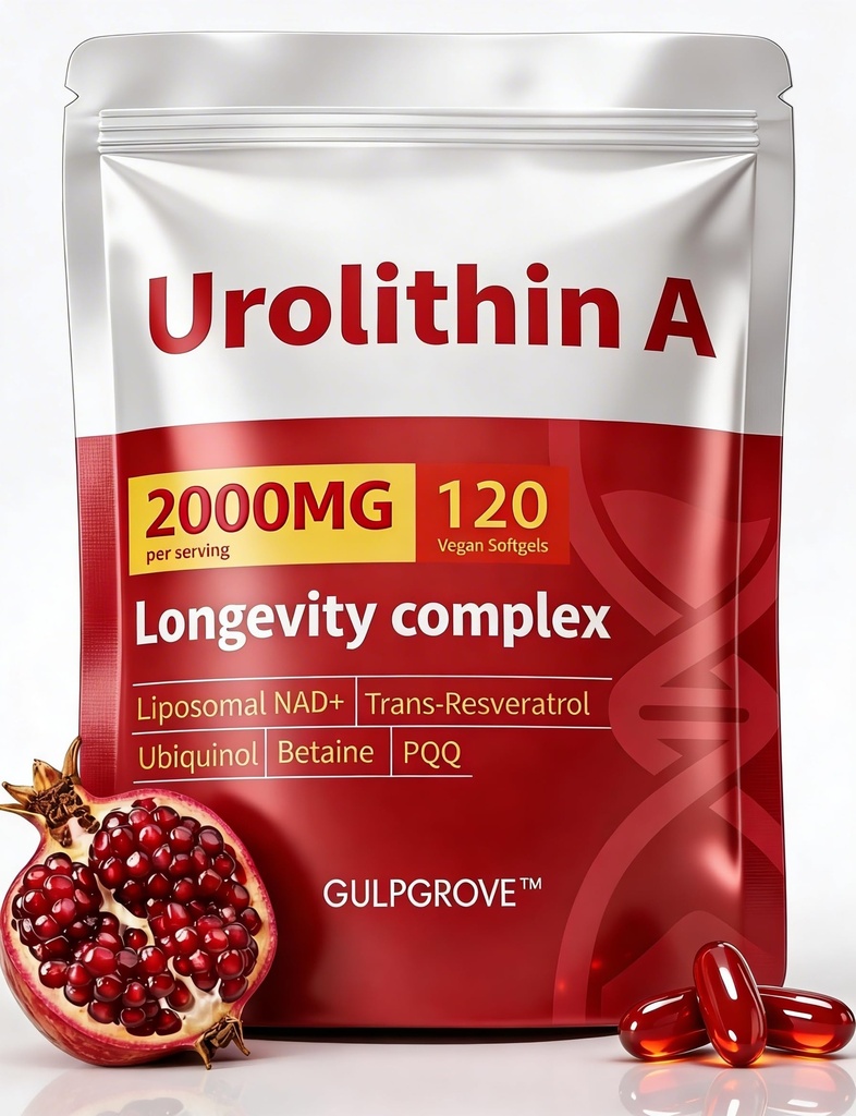 Urolithin A Supplement with Liposomal NAD+, Trans-Resveratrol, Ubiquinol, TMG, PQQ, 6-in-1 Formula for Cellular Energy & Mitochondrial Support, 120 Softgels