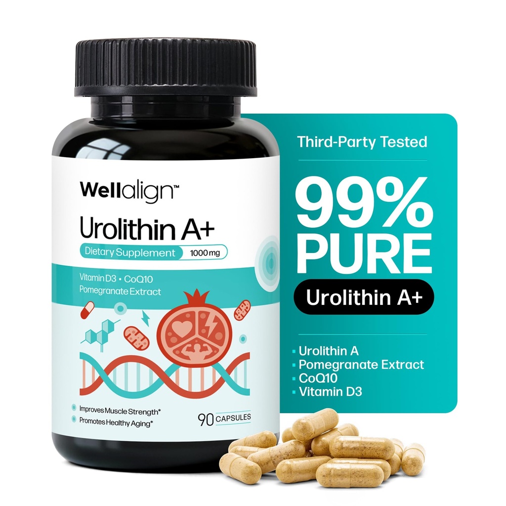 Urolithin A Supplement 1000mg - Urolithin A+ Advanced Formula with 99% Pure Urolithin A, Vitamin D3 & Pomegranate Extract - Daily Vitality & Wellness Support – 90 Capsules