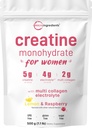 Micro Ingredients Creatine + Electrolytes + Multi Collagen for Women | 5,000mg Micronized Creatine Monohydrate Powder Complex | Creatine Hydration Drink Mix | Lemon Raspberry | Sugar-Free, Non-GMO