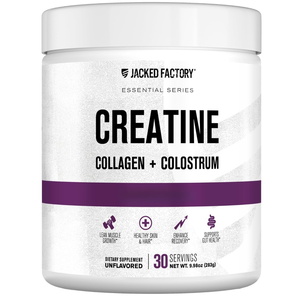 Creatina di fabbrica Jacked per le donne - Creatina Monoidrato con collagene + Colostrum per sostenere le prestazioni di allenamento, crescita muscolare magra, capelli sani, pelle, & Nails - 30 Serve, non aromatizzati