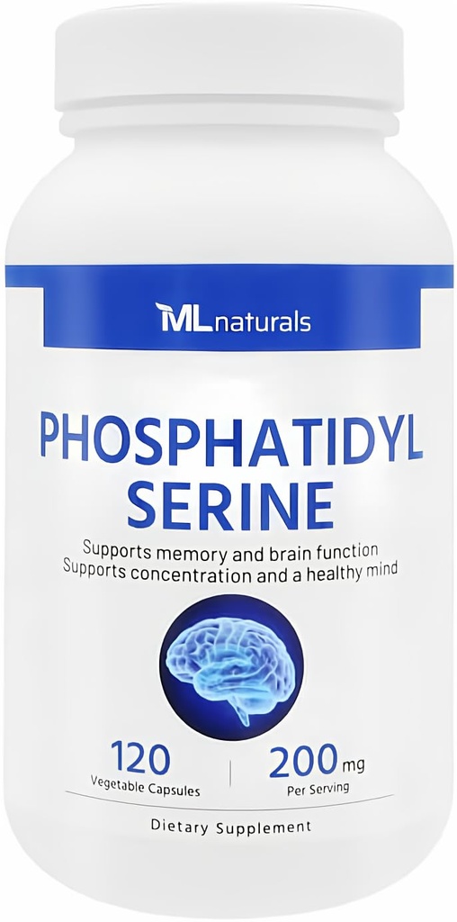 ML Naturals Phosphatidyl Serine 200 mg (Standard) 120 capsule vegetali. Supporta la funzione di memoria e cervello, non OGM, NSF-Certified & cGMP-Compliant