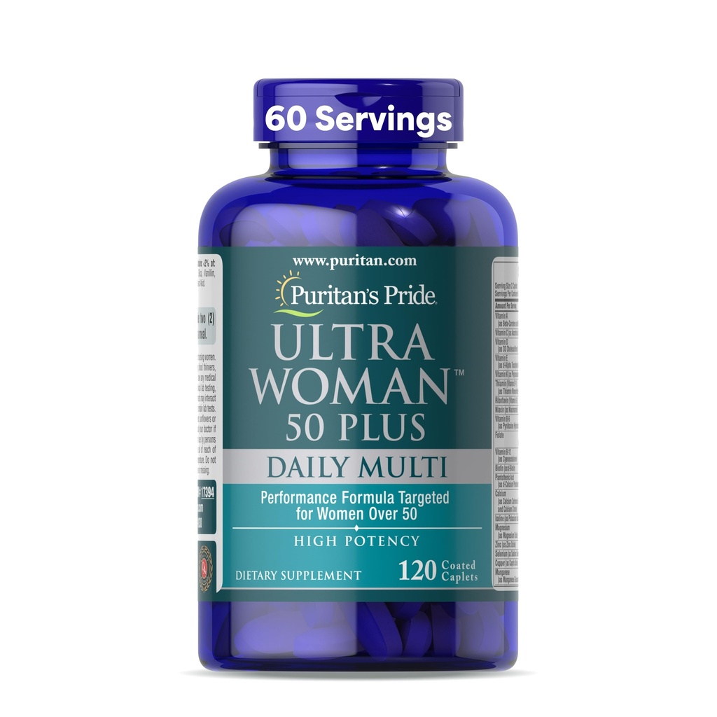 Puritan's Pride Ultra Woman 50 Plus High Potency Performance Time Release Daily Multivitamin with Zinc, Integratore alimentare per la produzione di energia cellulare e di invecchiamento sano, Alimentazione di 2 mesi, 120 Conte
