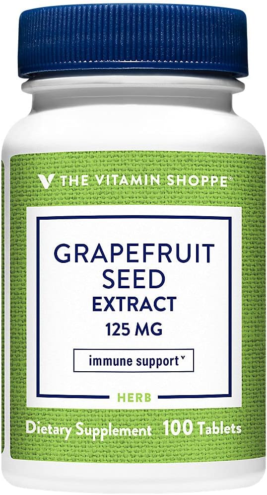 L'estratto di semi di pompelmo di vitamina Shoppe 125MG, supplemento di erbe antiossidante per i viaggiatori Supporto immunitario con semi e polpa di pompelmo fresco, contiene il marchio citricida (100 compresse)