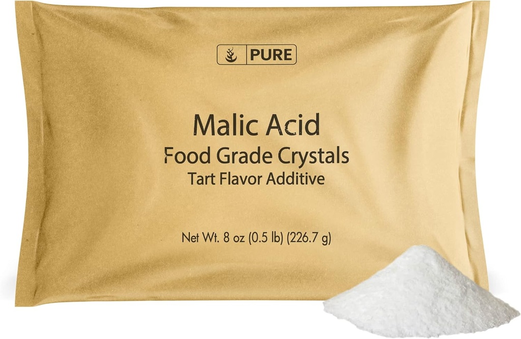 PURE ORIGINAL INGREDIENTI Acido Malico (8 oz) Cristalli di grado alimentare, Sapore di Tart