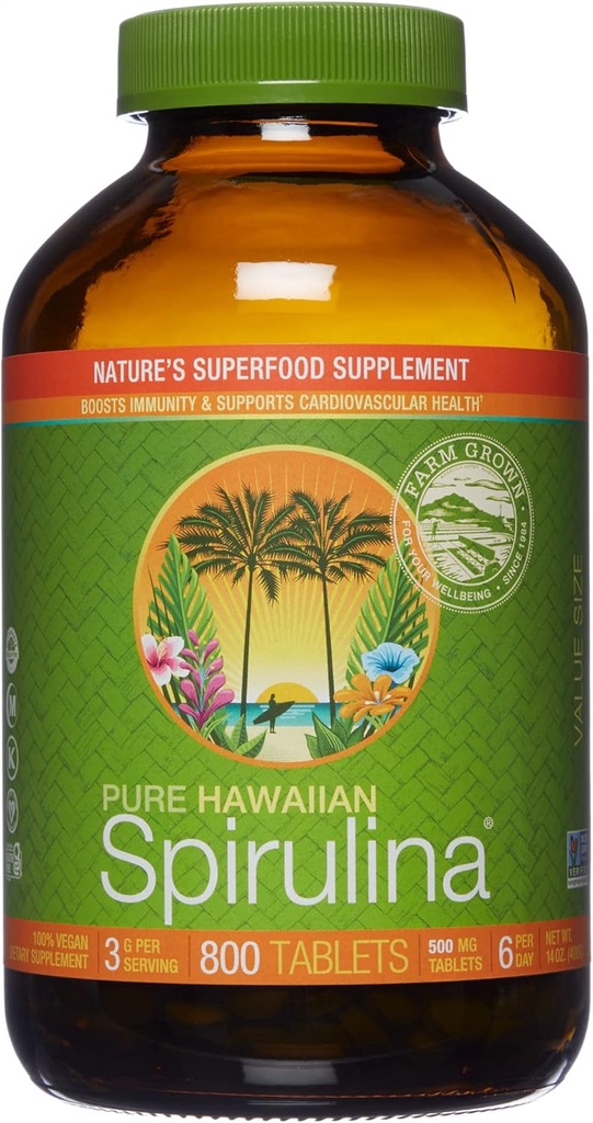 Nutrex Hawaii, Pure Hawaiian Spirulina 500 mg, Vegan, unterstützt Immunsystem, Herz, Zellen und Energie, 800 Tabletten