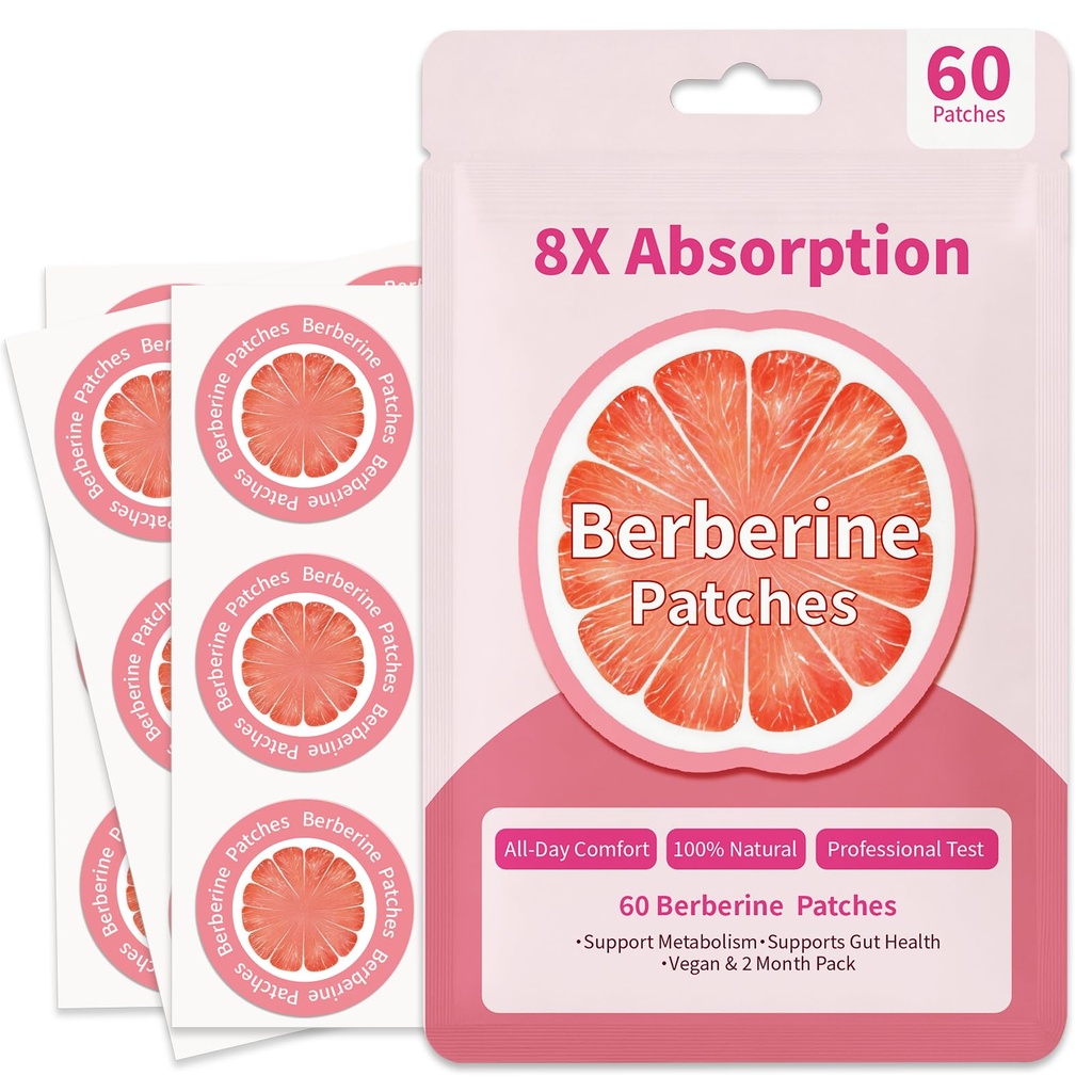 Berberine Patches for Women & Men-8X Advanced Natural Formula with L Glutamine, Chromium, Pomegranate and Cinnamon- 60 Count (60 Days Supply)-01