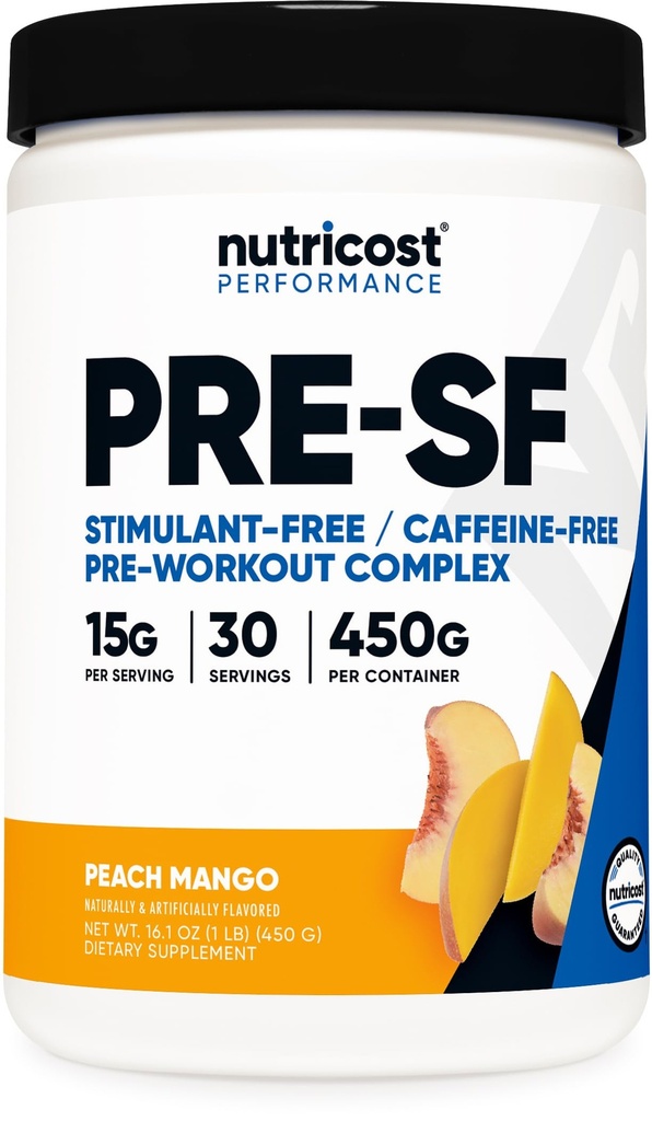 Nutricost Stim-Free Pre-Workout, 30 Serve (Peach Mango) - Caffeina Free, Stimulant Free, Non-OGM, Gluten Free