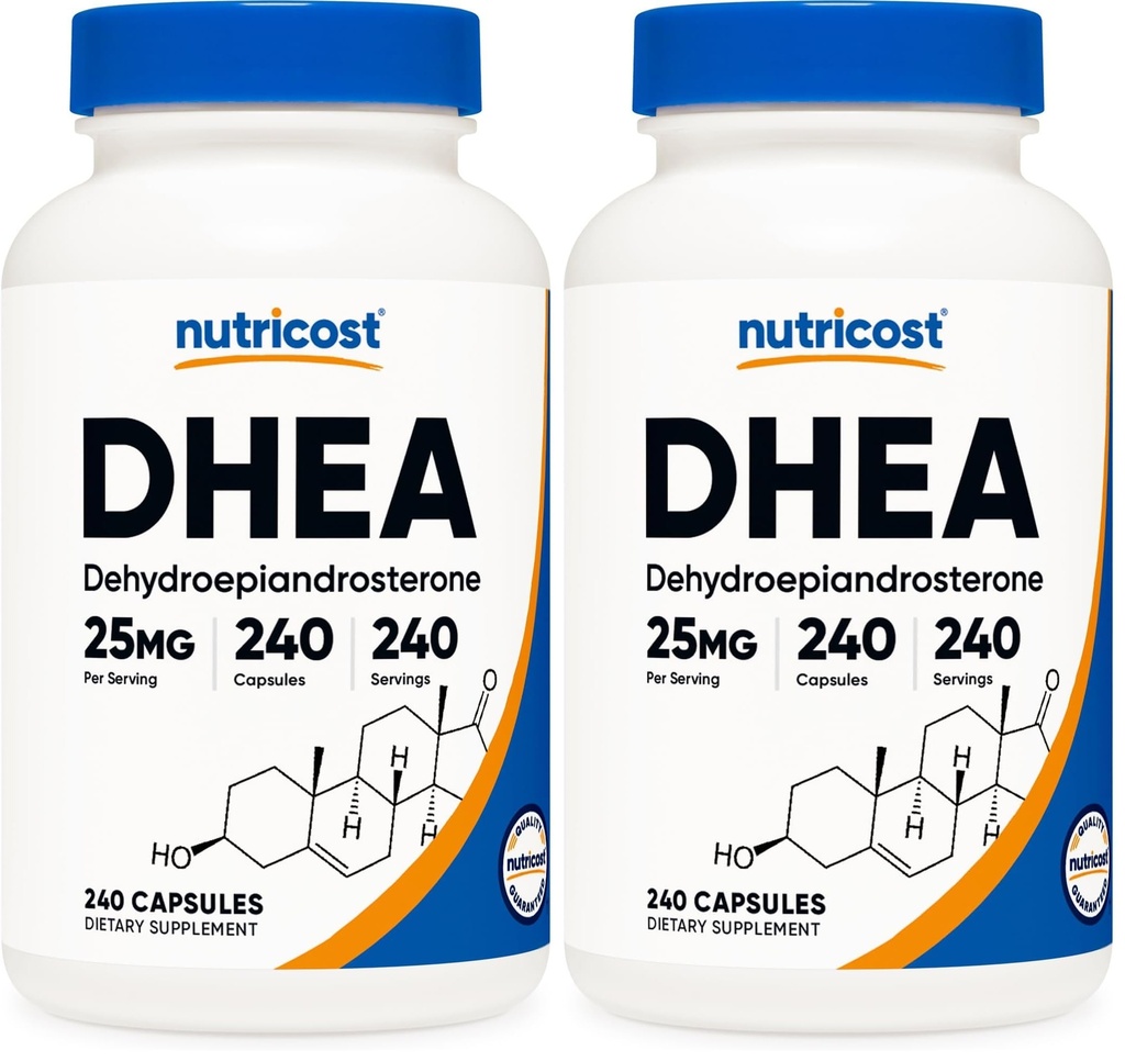Nutricost DHEA 25mg, 240 Capsules - Gluten Free, Soy Free, Non-GMO, Supplement (Pack of 2)