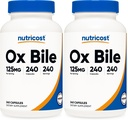 Nutricost Ox Bile Capsules 125mg, 240 Capsules - Non-GMO (Pack of 2)