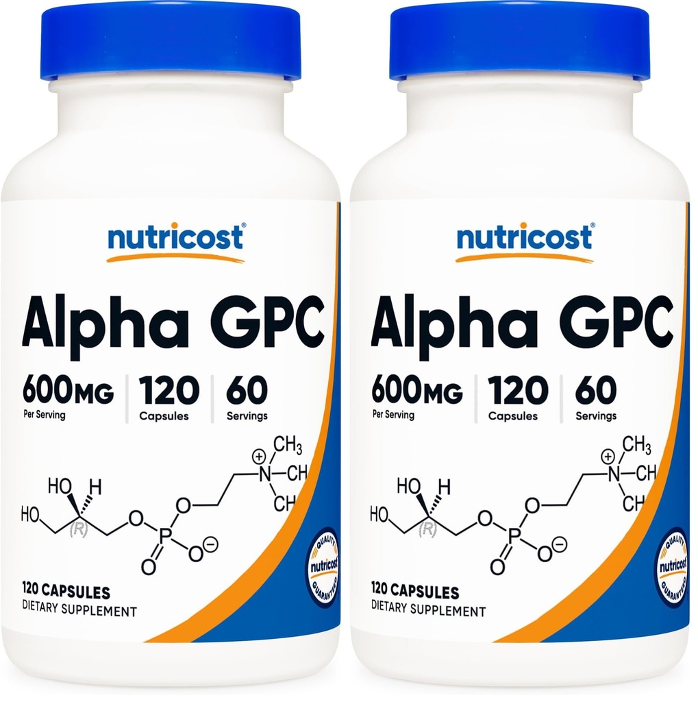 Nutricost Alpha GPC 600mg, 120 Vegetarian Capsules - Non-GMO and Gluten Free, 300mg Per Capsule (Pack of 2)