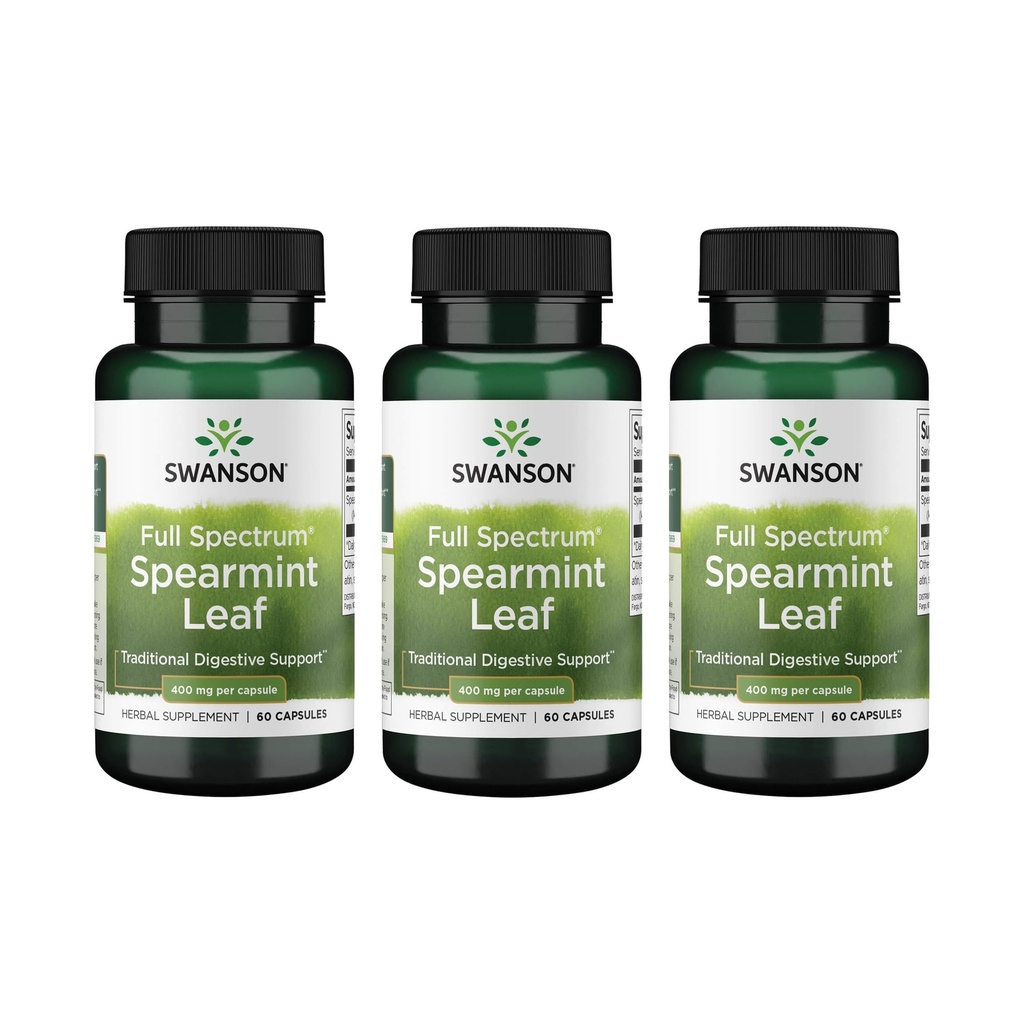 Swanson Spearmint Leaf (Mentha Spicata)-Full Spectrum Kräuterergänzung Unterstützung Verdauungsgesundheit & Mild Stomach Issues - (60 Kapseln, 400mg Jeder) 3 Pack