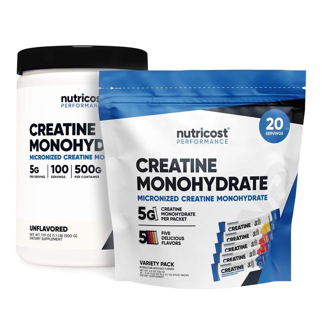 Nutricost Micronized Creatine Monohydrate 500 Grams et 20 Stickpacks (Variété)