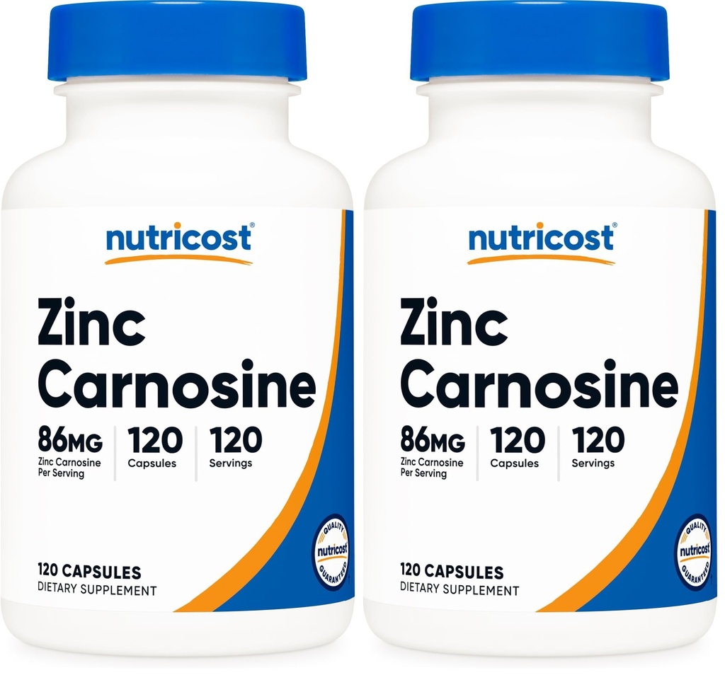 Nutricost Zinc Carnosine 86mg, 120 Capsule - Non OGM, Gluten Free, Zinc L-Carnosine Supplement (Pack of 2)