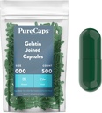 Purecaps USA - Empty Gelatin Pill Capsules Dimensioni 000| 500 Pillole Unite| Green| Non OGM Certified | SLS, Gluten, Preservative Free
