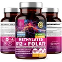 Number One Nutrition Premium Methylated B12 + Folate Supplement for Energy, Cognition and Nerve Support, 60 Vegan Capsules, Non-GMO and Gluten-Free