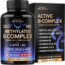 Vitamin B Complex methyliert - B-Komplex mit Methylfolat & B12 - Bioverfügbar für Männer & Frauen - 9-in-1 Methyliertes Multivitamin - Energie, Gehirn & Stimmung - Vegan - Made in USA - 120 Kapseln, One/Day