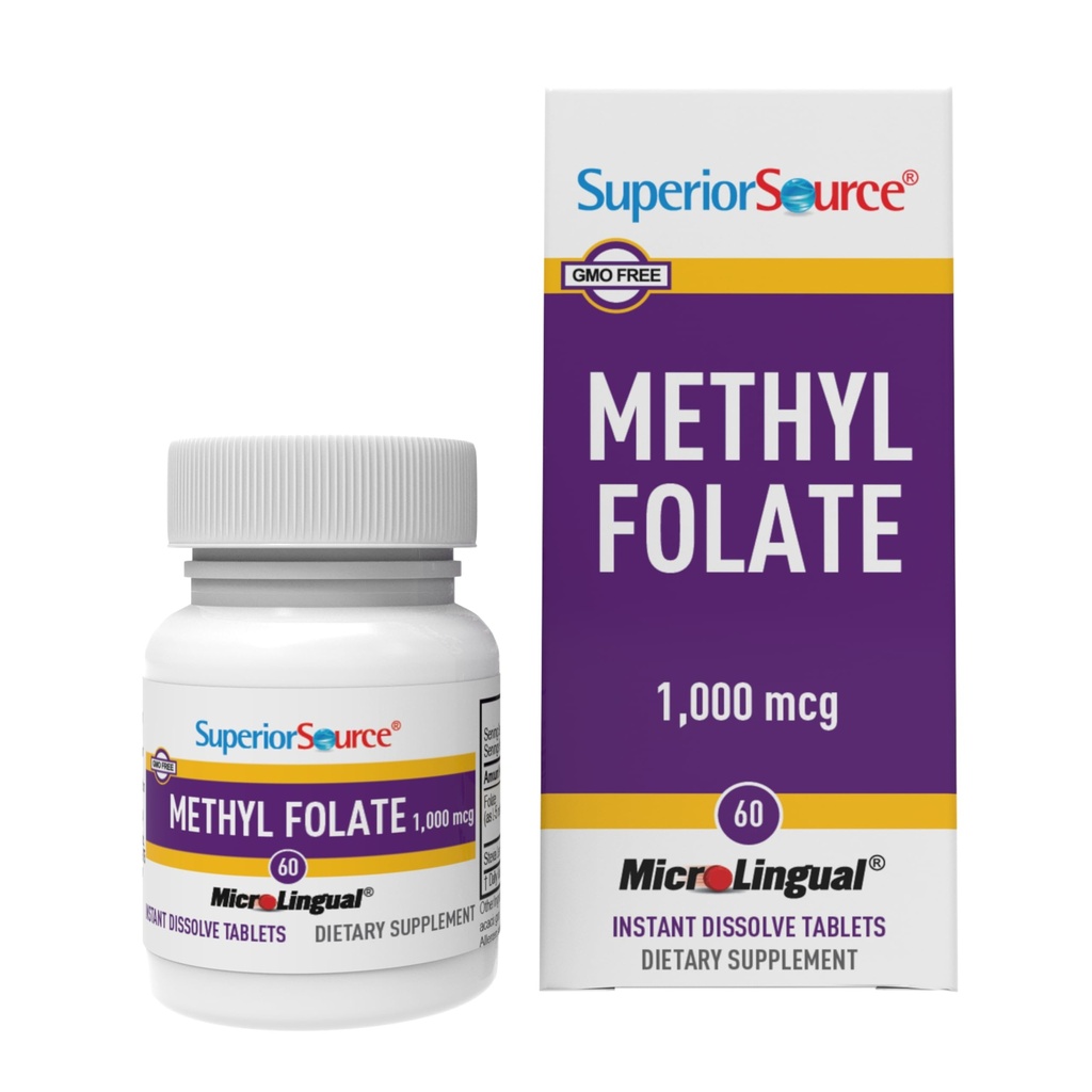 Superior Source Methylfolat 1.000 mcg - Folat-Supplement für Frauen und Männer - Methyliertes Folat-Supplement unterstützt gesundes Nervensystem & rote Blutkörperchen - 60 sublinguale Lösetabletten