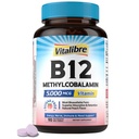 Vitalibre Vitamin B12 Sublingual 5000 mcg, Methylcobalamin, bioaktive Form, hohe Absorption, Vegan, Nerven, Energie, Immun, Stimmungsunterstützung, natürlicher Pfirsichgeschmack, 90 schnell auflösende Minitabletten, kein Zucker