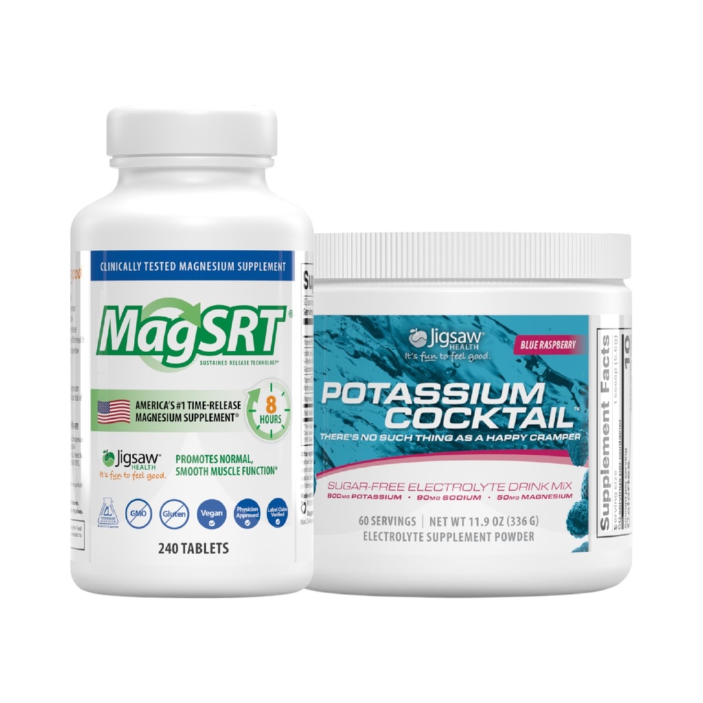 Jigsaw Health Bundle | MagSRT, 240 Tablets, and Potassium Cocktail (Blue Raspberry), 60 Servings (Jar)