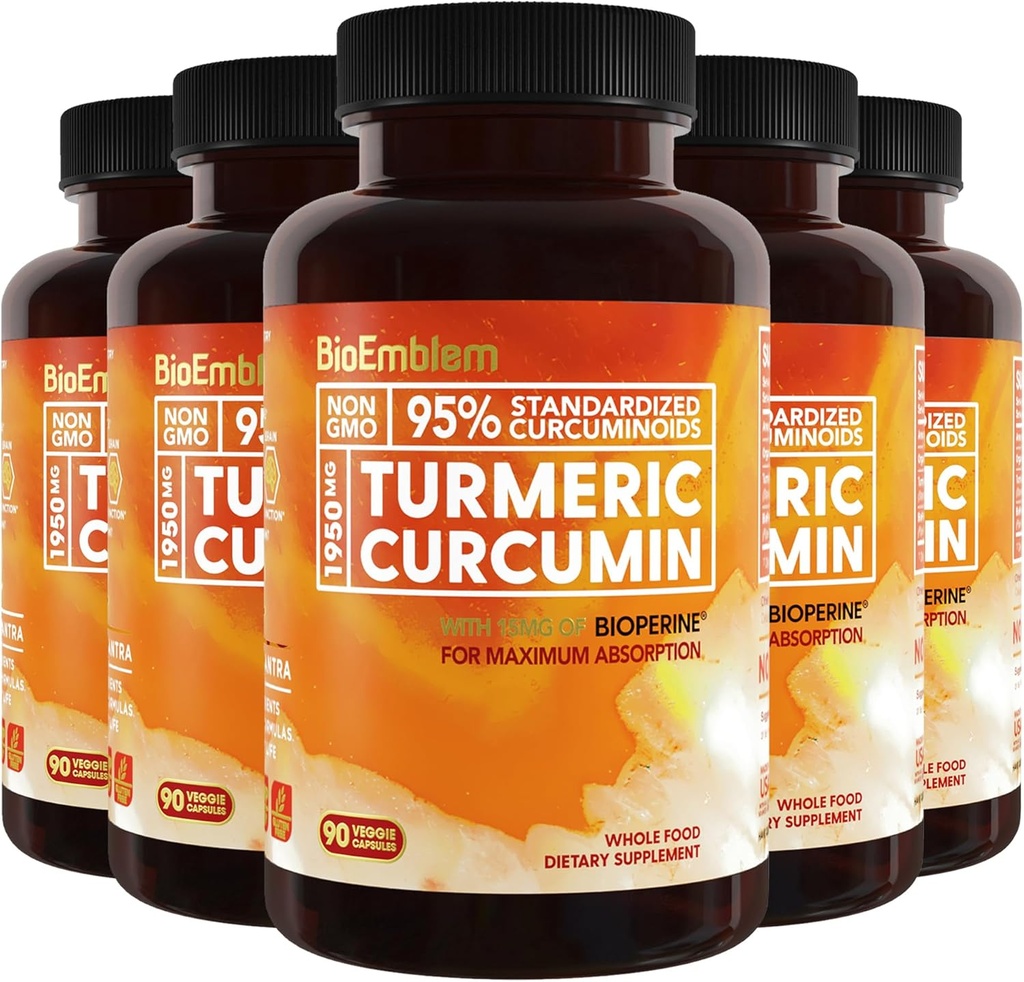 BioEmblem Turmeric Curcumin Supplement mit BioPerine | Joint Support & Heart Health | mit Organic Turmeric Powder & 95% Curcuminoids Extract | California Made, Non-GMO, 150-Day Supply