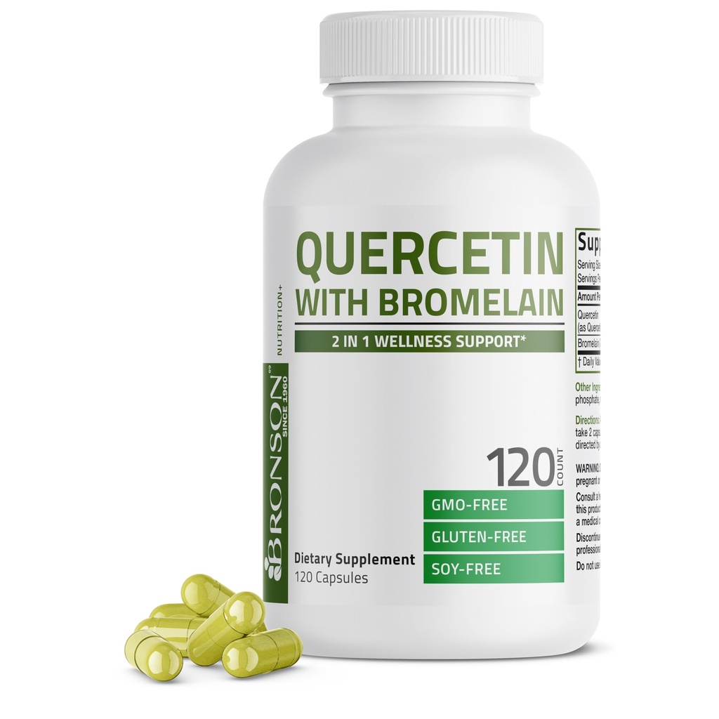 Bronson Quercetin with Bromelain 2 in 1 Wellness Support, Non-GMO, 120 Capsules