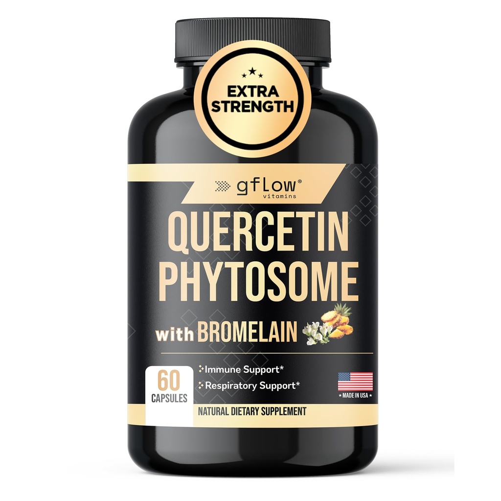 gflow vitamins Quercetin Phytosome 95% Highly Purified with Bromelain | Most Effective Quercetin Form 50X Higher Absorption | Immune Support Supplement Made in the USA