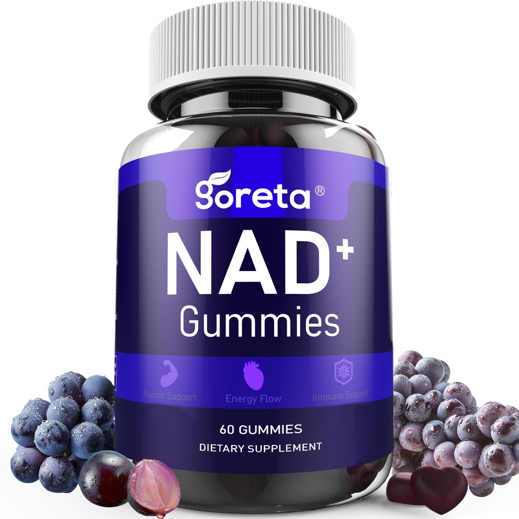 NAD+ Gummies with Resveratrol & Quercetin for Adults, Chewable Grape Flavor, 60 Count