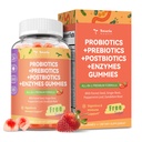 Totaria Sugar Free 5-in-1 Probiotico Prebiotico Gomma Postbiotica, 36 Strains Probiotici per Donne Uomini con Enzimi Digestivi, Menta piperita, Immune completo, Gut & Digestive Support, Vegan, 60 Conti