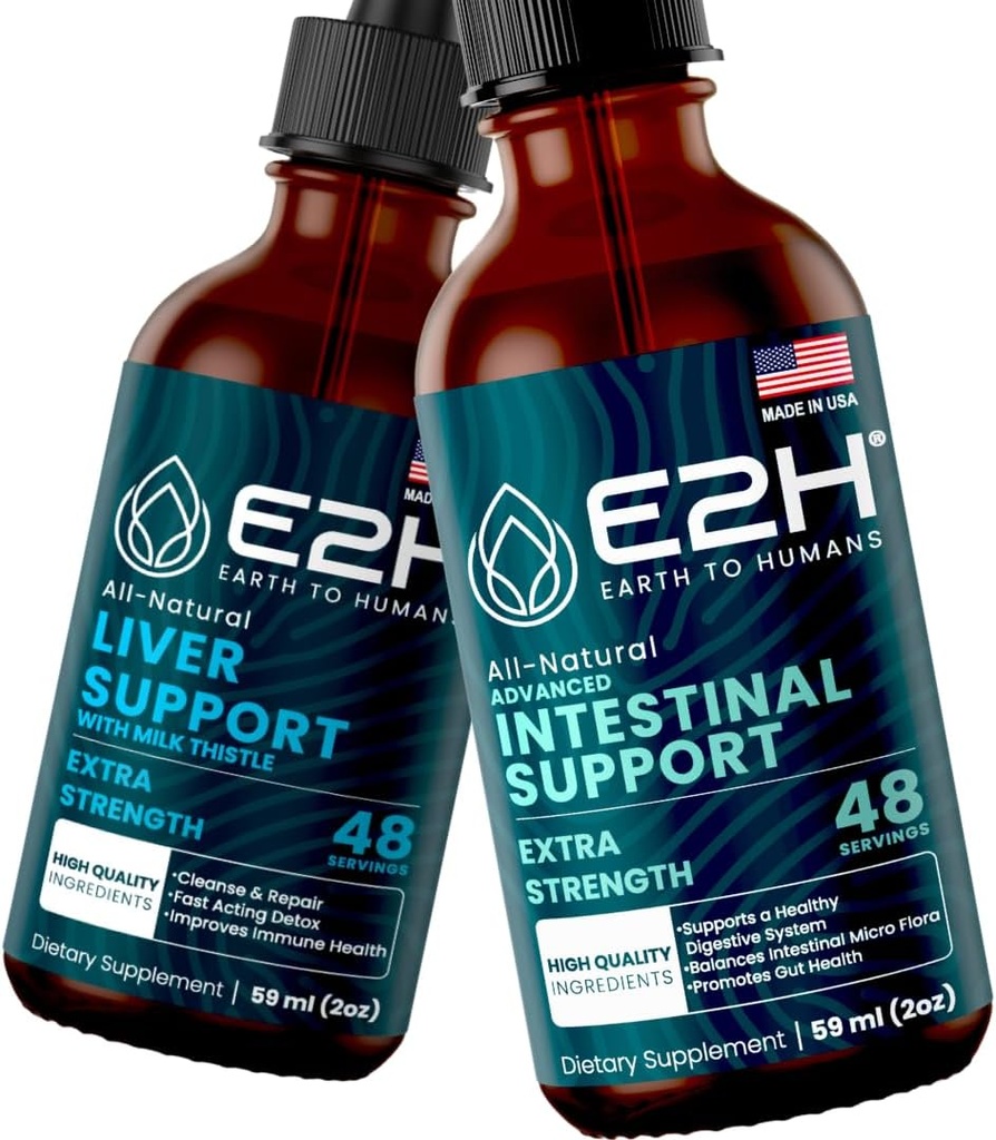 E2H: Liver Support Supplement und Advanced Intestinal Support | Vegan, Non-GMO - 2 Fl Oz Jeder (4 Fl Oz Total) - Bundle