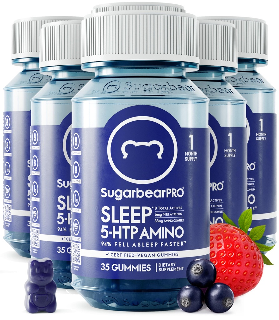 SugarBearPro Sleep Gummy 6 mois d'approvisionnement, Mélatonine extra-forte 6mg, pour les hommes et les femmes, Vitamine végétalienne B6, L-Theanine, 5 HTP, Valérien, aide au sommeil pour les adultes et les adolescents, certifié Kosher