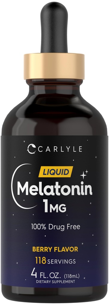 Carlyle Melatonin Liquid 1mg | 4 fl oz Tropfen | Beerengeschmack | Non-GMO, Vegetarische Ergänzung