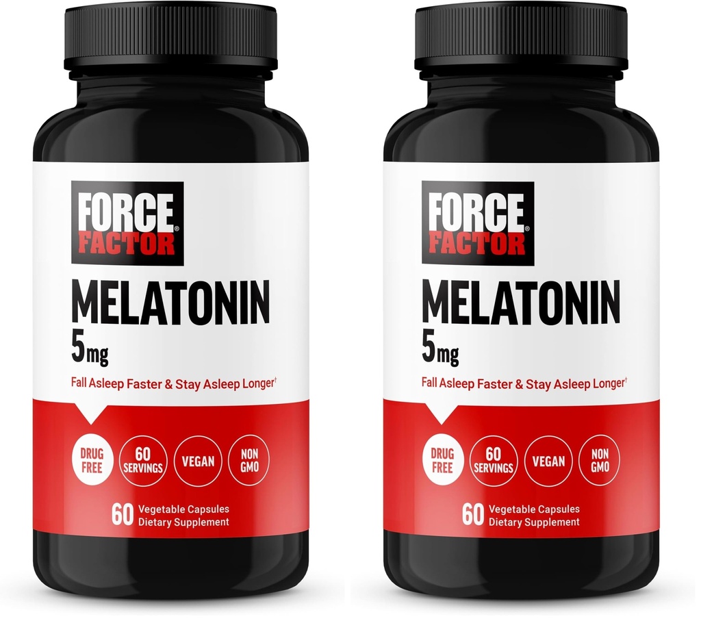 Fattore di Forza Melatonina 5mg, Supplemento senza farmaci, Vegan, Non OGM, 60 capsule vegetali (Pack of 2)