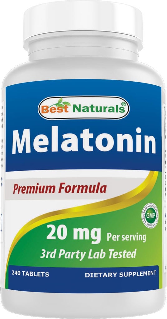 Best Naturals Melatonin 20mg 240 Tabletten - Drug-Free Nighttime Sleep Aid - Nicht-GVO & Glutenfrei
