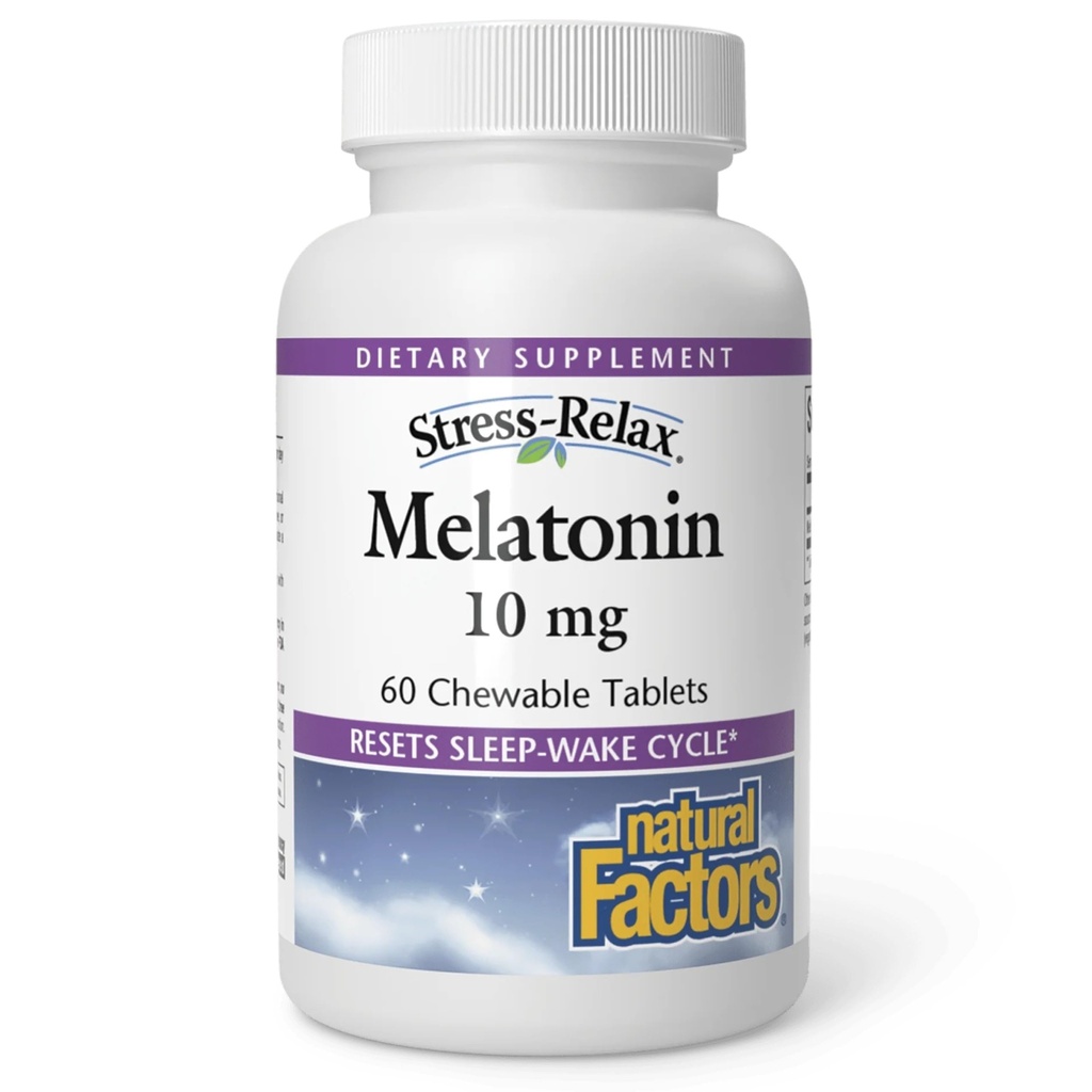 Stress-Relax Melatonin 10 mg von Natural Factors, Natural Sleep Aid, Resets the Sleep-Wake Cycle, 60 Kautabletten (60 Portionen), Peppermint Flavor