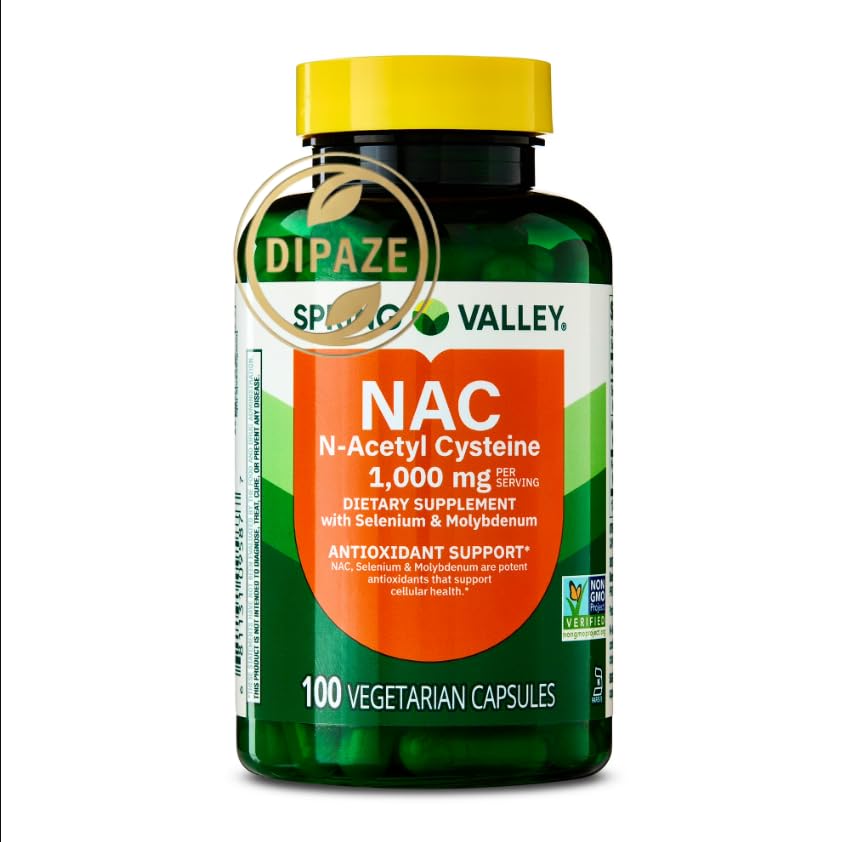 Spring Valley NAC 1000 mg Vegetarian Capsules, 100 Count – N-Acetyl Cysteine Dietary Supplement – Daily Nutritional Support – Capsule Supplement Gift (Container)