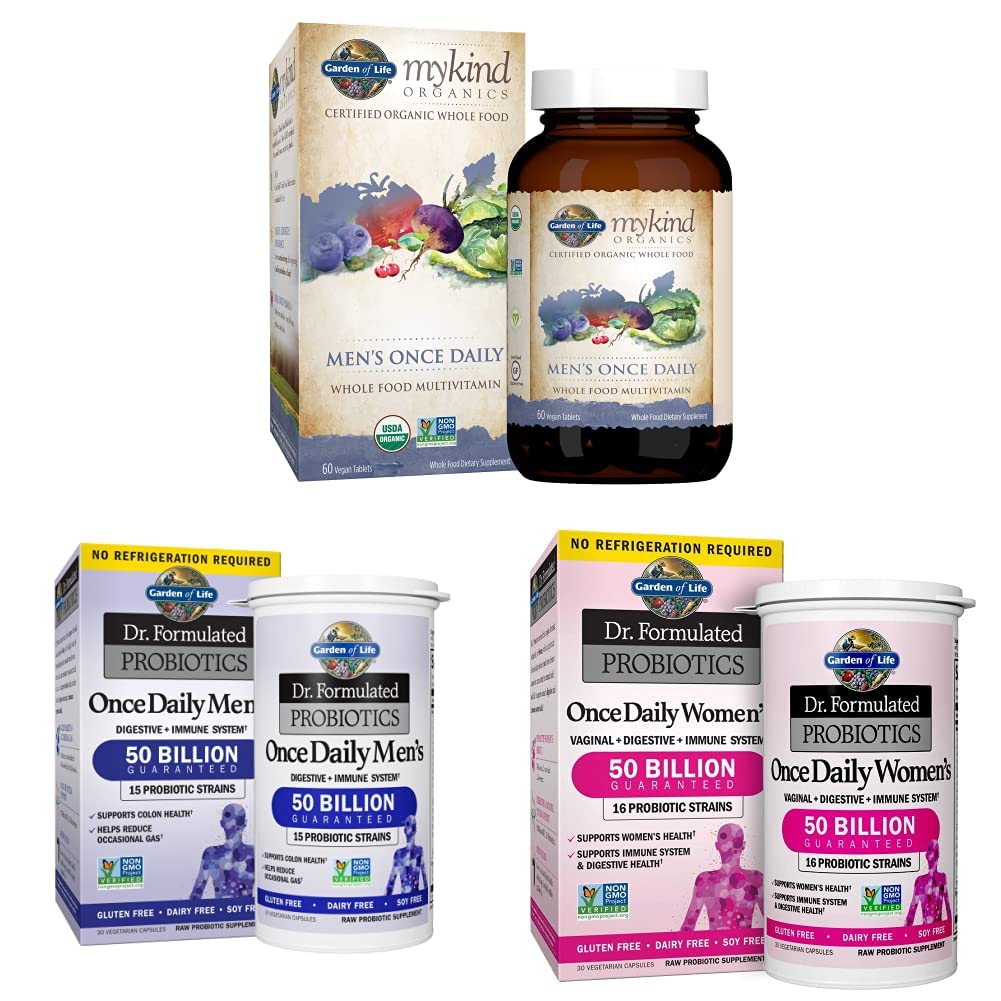 Garden of Life Multivitamin for Men, Vegan, 60 Count & Probiotics for Men, 30 Capsules & Probiotics for Women & Prebiotics