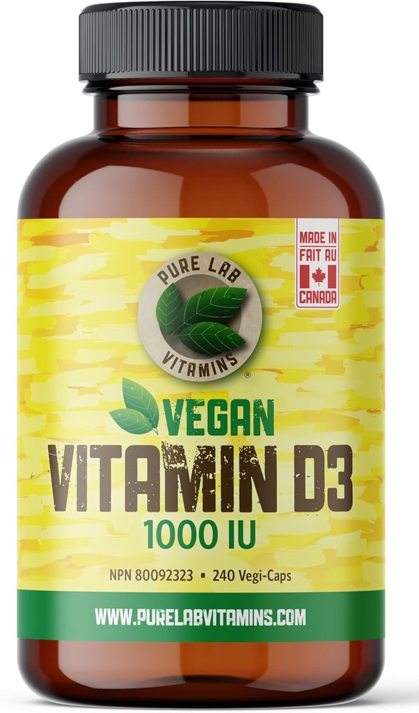 Vitamines pures de laboratoire Vitamine végétalienne D3 1000UI, 240 Végétaux fabriqués au Canada