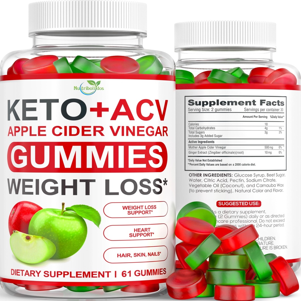 Keto ACV Gummies Advanced Weight Loss - ACV Keto Gummies Supplement für Damen und Herren - Metabolismus, Detox, Cleanse - Apfelessig - Ingwer + Apfel Geschmack