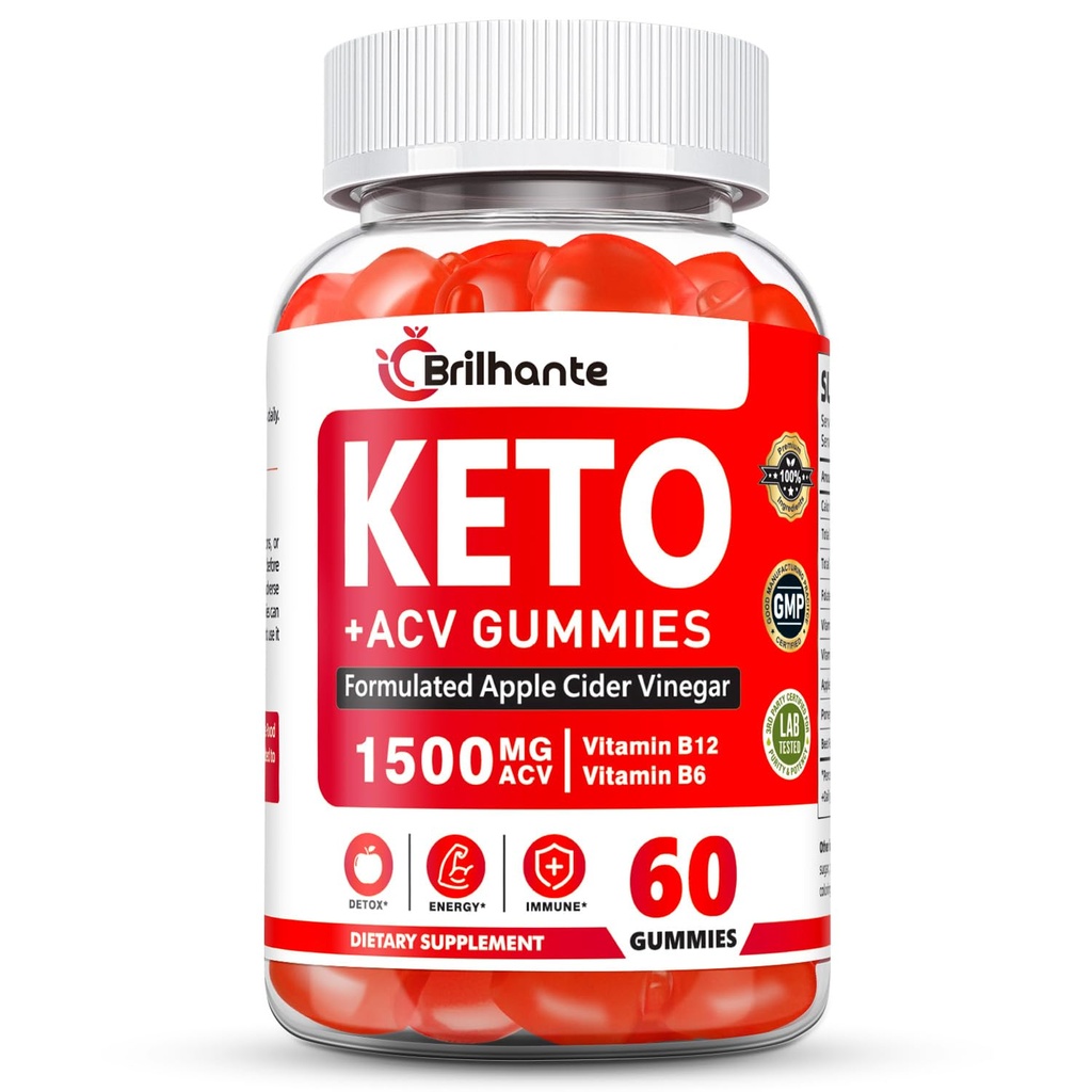 Keto ACV Gummies，Apple Cider Vinegar Gummies with the mother, Vitamin B12 & B6 – 1500mg per Serving, Vegan, Gluten-Free, Non-GMO – Supports Energy, Digestion & Healthy Lifestyle – 60 Count