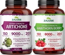 Zazzee Herbal Cardio&Cholestero Support Bundle | Extra Strength 20:1 Hawthorn Berry Plus 20:1 Artichoke Leaf Extract Capsules | Non-GMO Vegan & ISO Lab Tested (150 Servings Each)