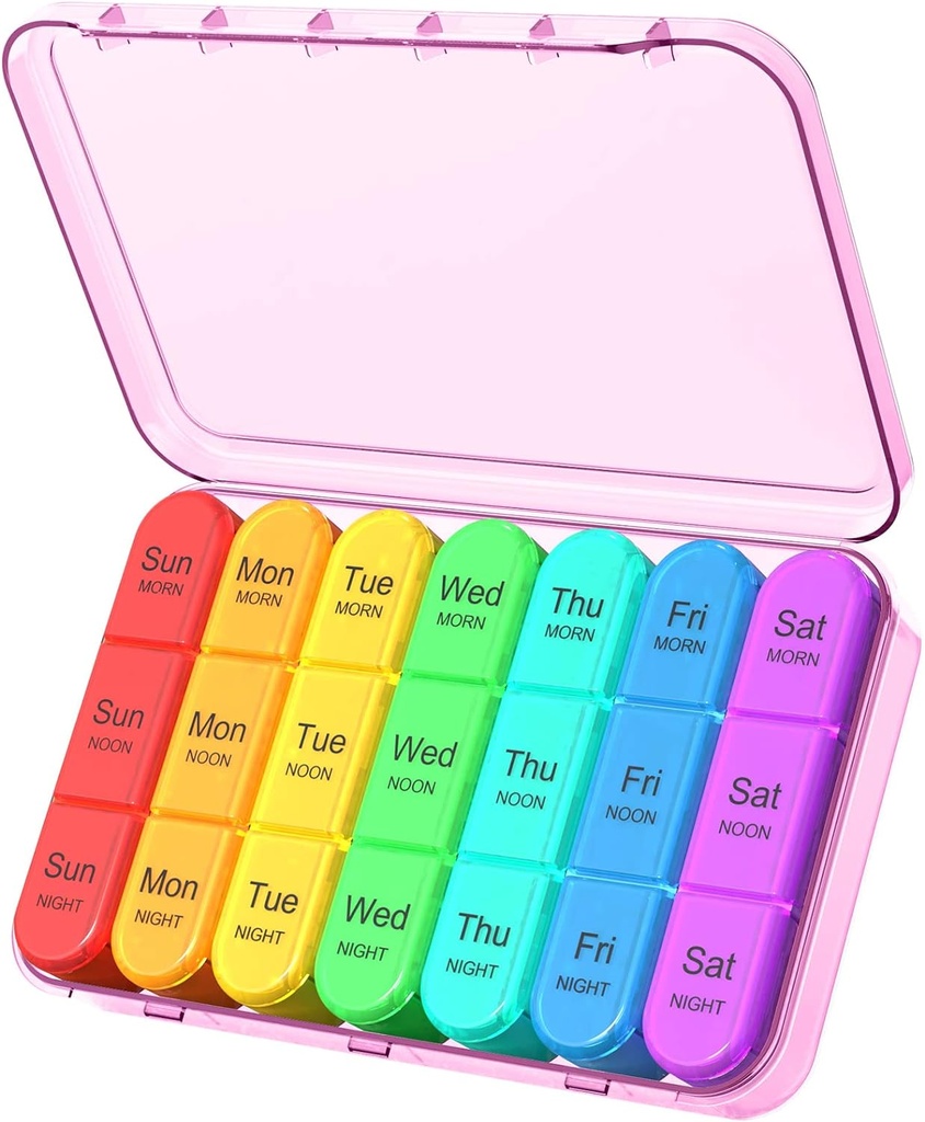 Daviky Daily Pill Box Organizer - 7 Tage Pille Box mit 3 Komponenten, hält Vitamine und Medikamente