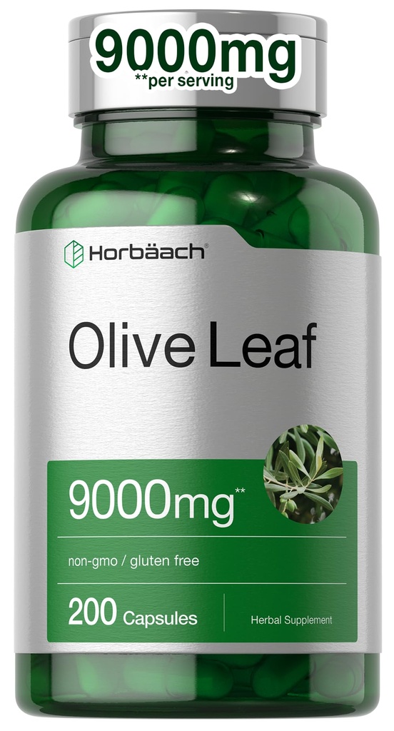 Horbäach Olive Leaf Extract Capsules | 200 Count | Super Strength Supplement | Non-GMO, Gluten Free