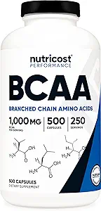 Nutricost BCAA Capsules 2:1:1 500mg, 500 capsules (3 bouteilles)